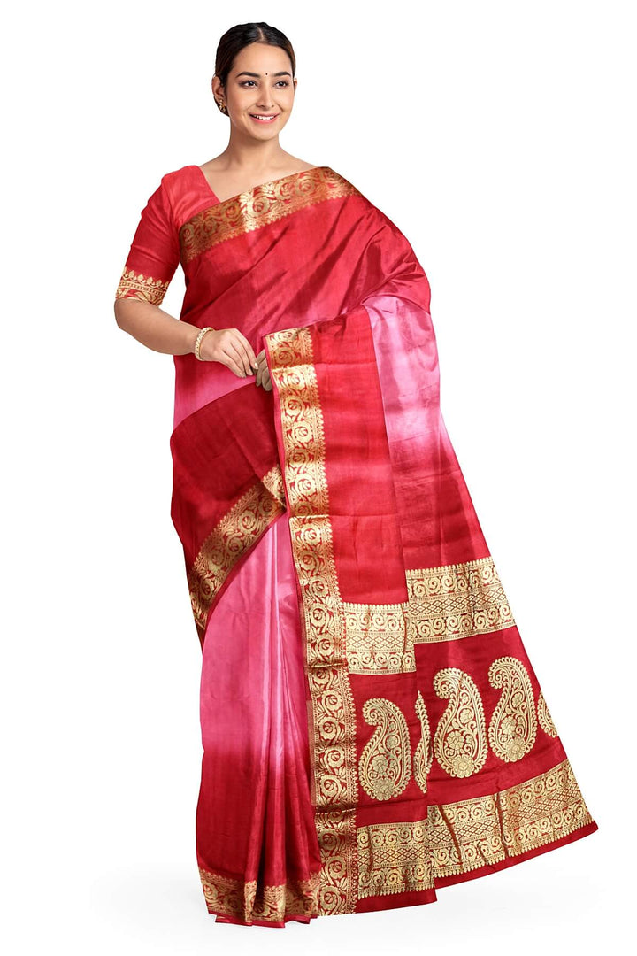 Modal silk saree in  shaded  pink with zari pallu & borders.