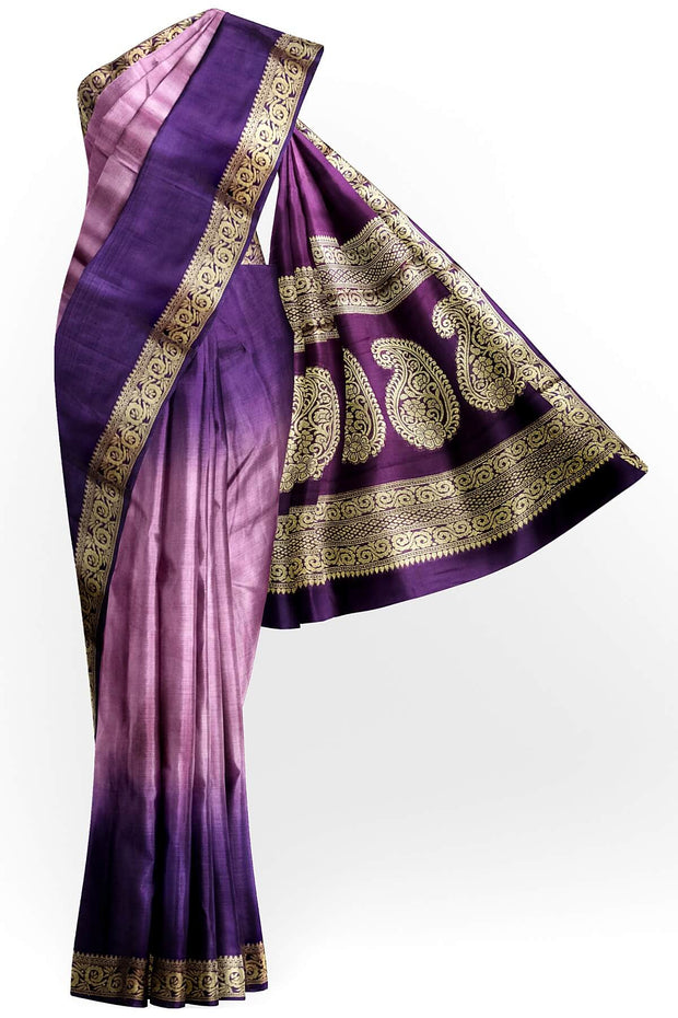 Modal silk saree in  shaded purple with zari pallu & borders.