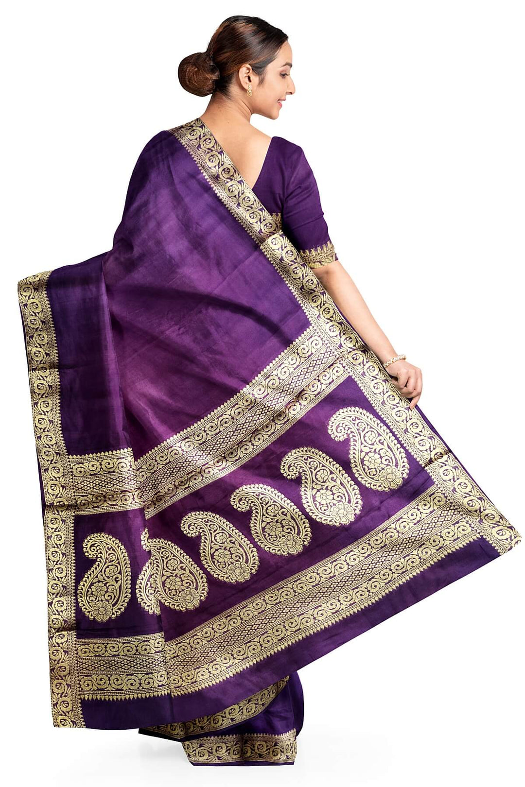 Modal silk saree in  shaded purple with zari pallu & borders.