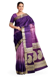 Modal silk saree in  shaded purple with zari pallu & borders.
