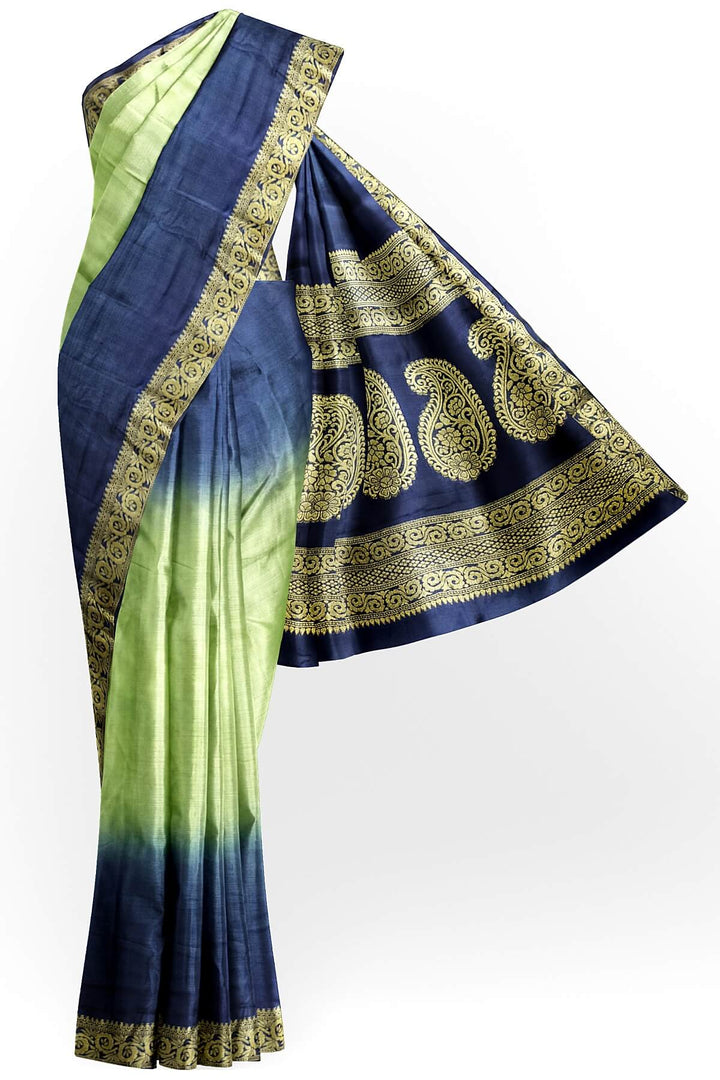 Modal silk saree in  shaded peacock blue with zari pallu & borders.