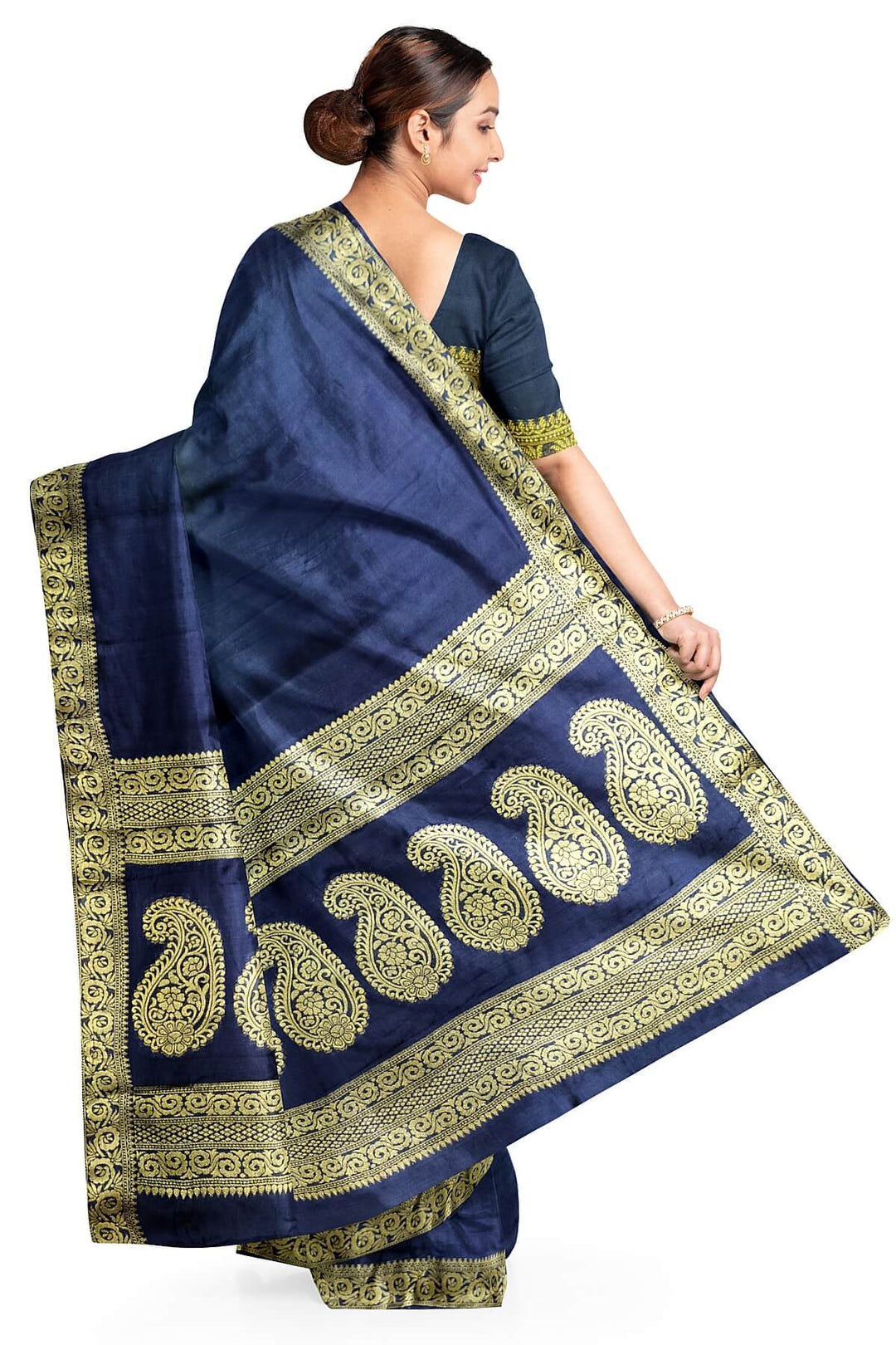 Modal silk saree in  shaded peacock blue with zari pallu & borders.