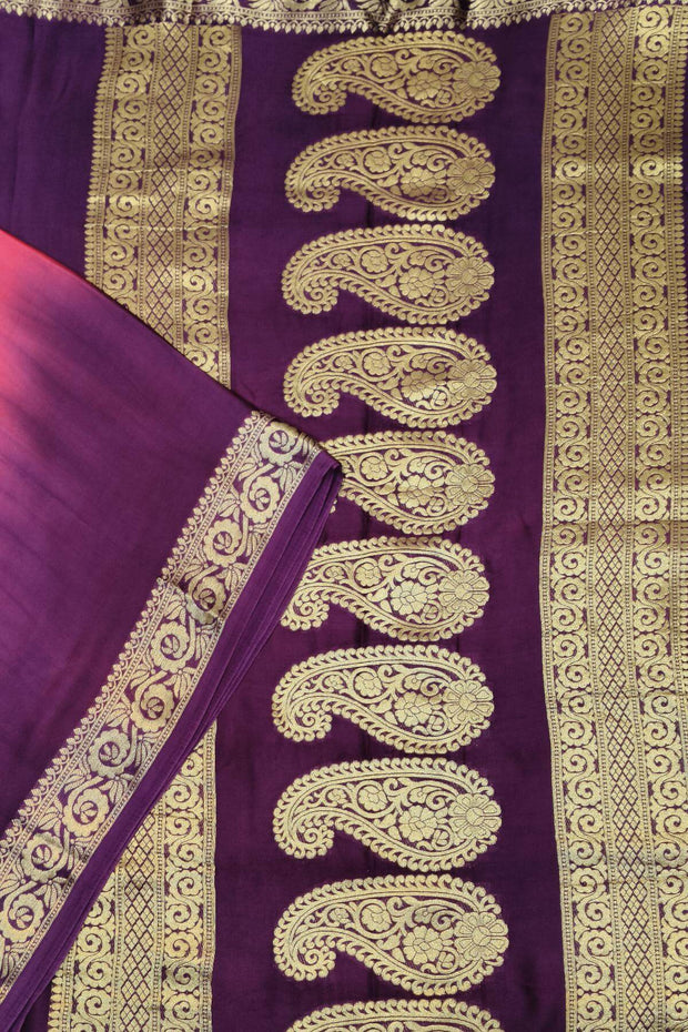 Modal silk saree in  shaded pink,purple with zari pallu & borders.