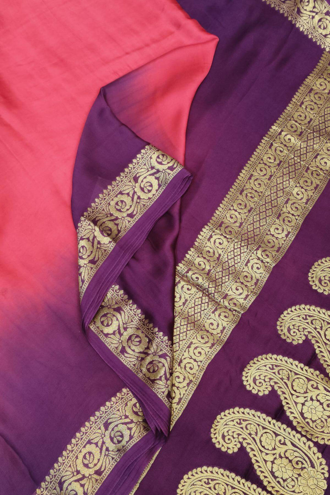 Modal silk saree in  shaded pink,purple with zari pallu & borders.