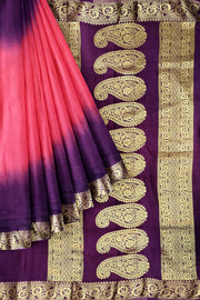 Modal silk saree in  shaded pink,purple with zari pallu & borders.