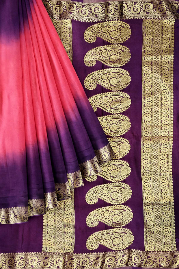 Modal silk saree in  shaded pink,purple with zari pallu & borders.
