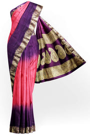 Modal silk saree in  shaded pink,purple with zari pallu & borders.