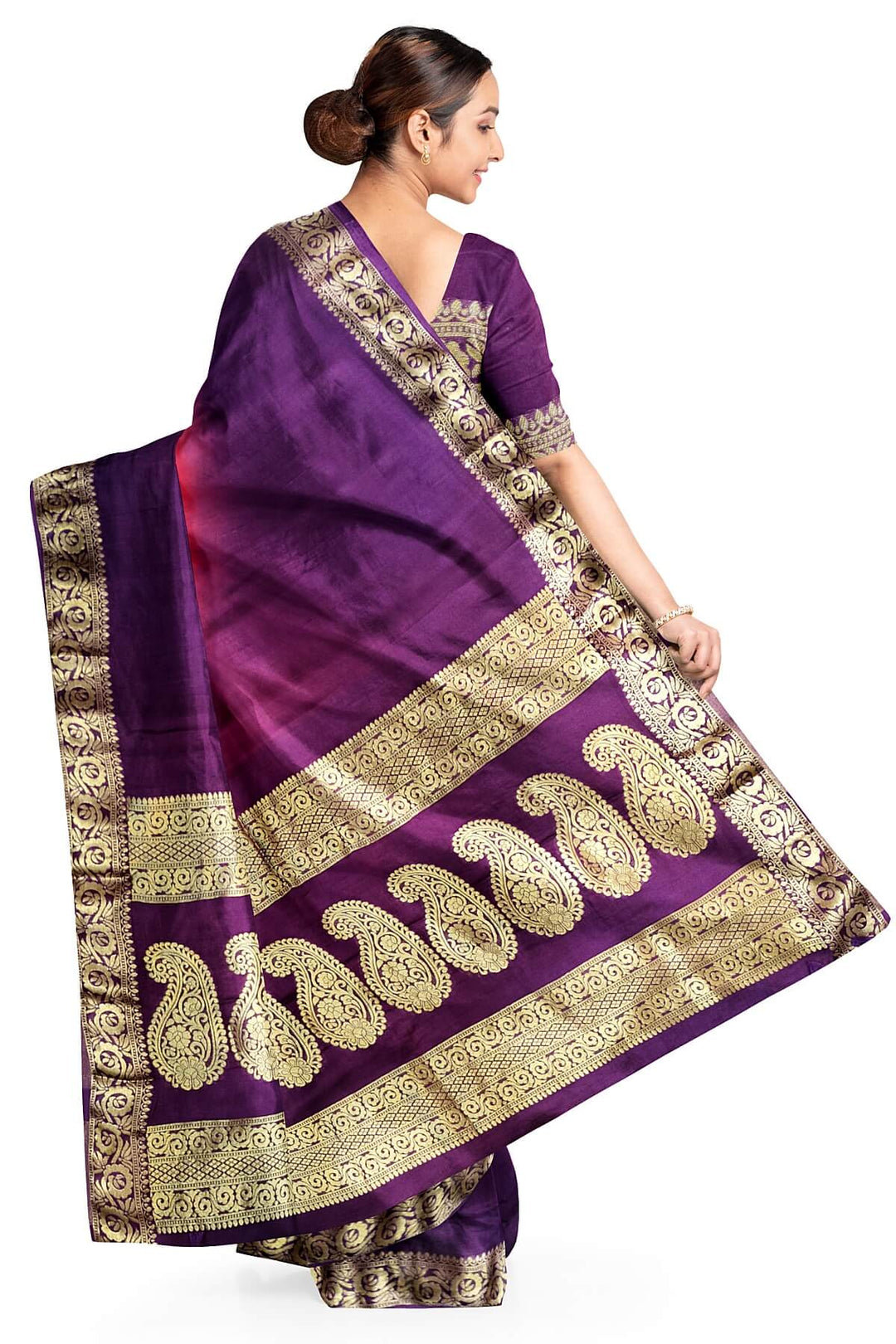 Modal silk saree in  shaded pink,purple with zari pallu & borders.