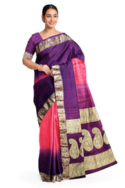 Modal silk saree in  shaded pink,purple with zari pallu & borders.