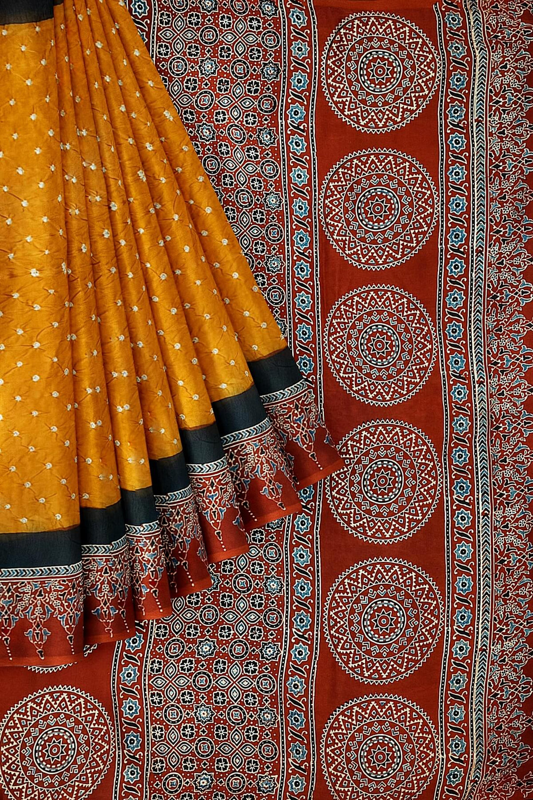 Modal silk bandhini saree in mustard