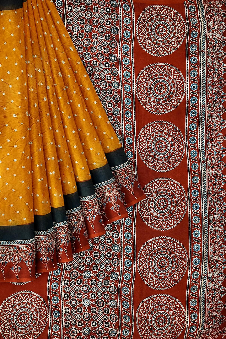Modal silk bandhini saree in mustard