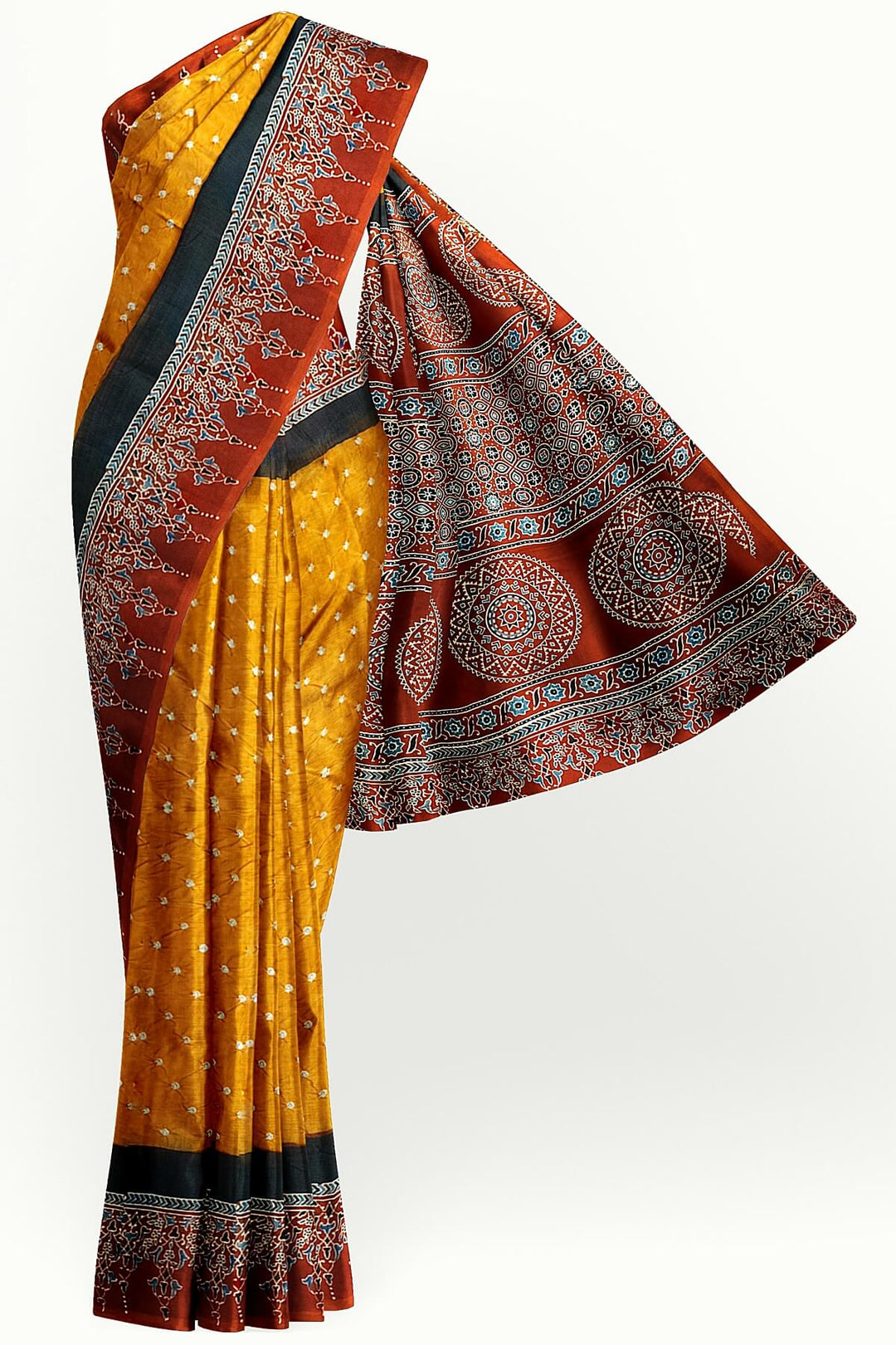 Modal silk bandhini saree in mustard