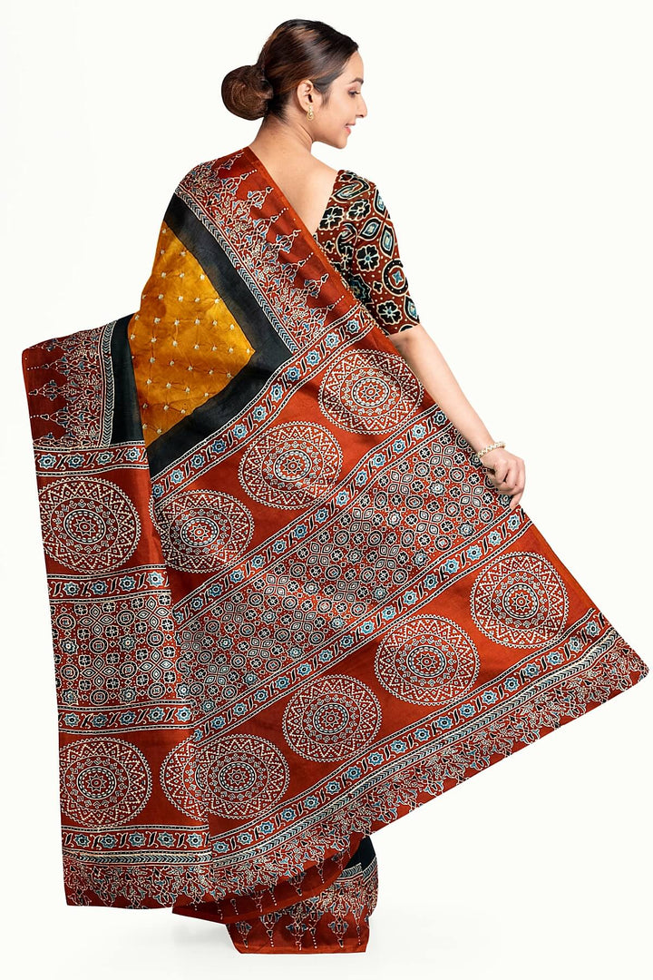 Modal silk bandhini saree in mustard