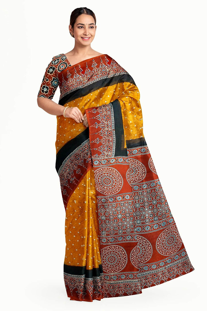 Modal silk bandhini saree in mustard