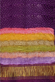Modal silk bandhni saree  in purple with multicolour & tissue pallu