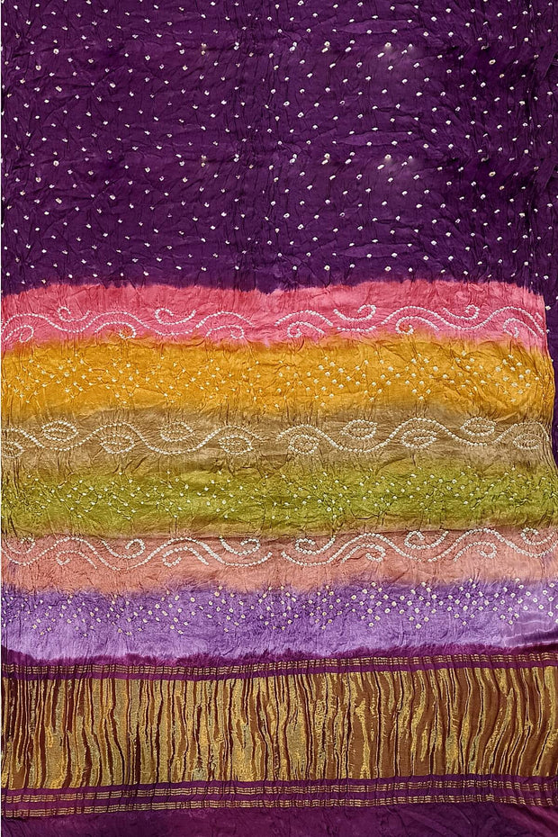 Modal silk bandhni saree  in purple with multicolour & tissue pallu