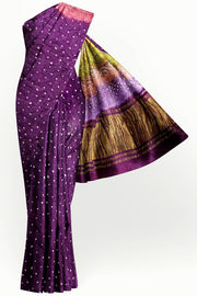 Modal silk bandhni saree  in purple with multicolour & tissue pallu