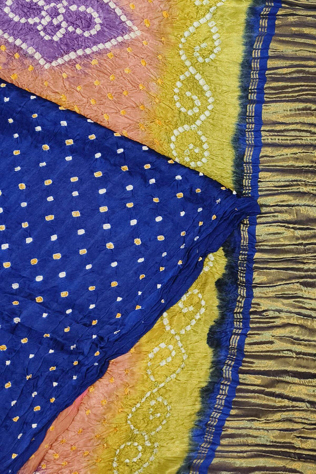 Modal silk bandhni saree  in royal blue with  tissue pallu