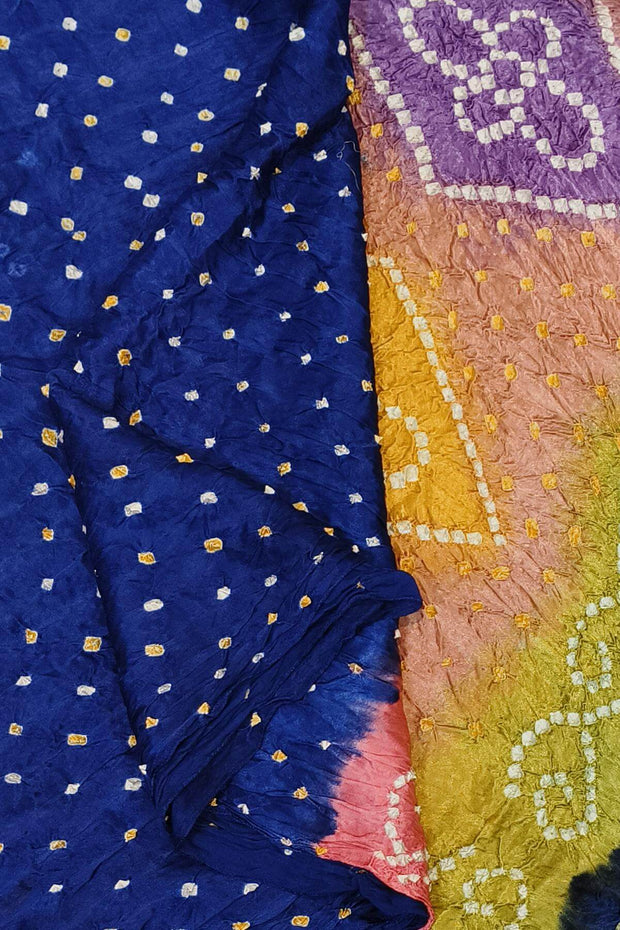 Modal silk bandhni saree  in royal blue with  tissue pallu