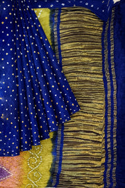 Modal silk bandhni saree  in royal blue with  tissue pallu