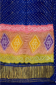 Modal silk bandhni saree  in royal blue with  tissue pallu