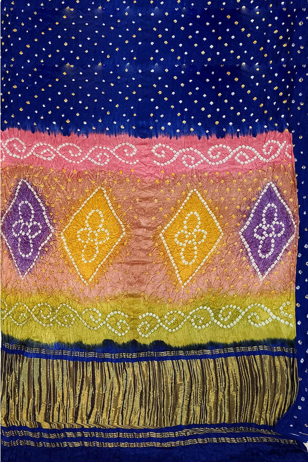 Modal silk bandhni saree  in royal blue with  tissue pallu