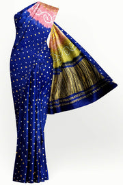 Modal silk bandhni saree  in royal blue with  tissue pallu