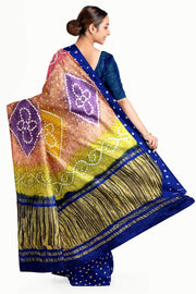 Modal silk bandhni saree  in royal blue with  tissue pallu