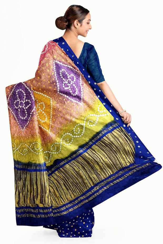Modal silk bandhni saree  in royal blue with  tissue pallu