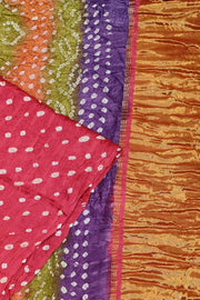 Modal silk bandhni saree  in pink with multicolour & tissue pallu