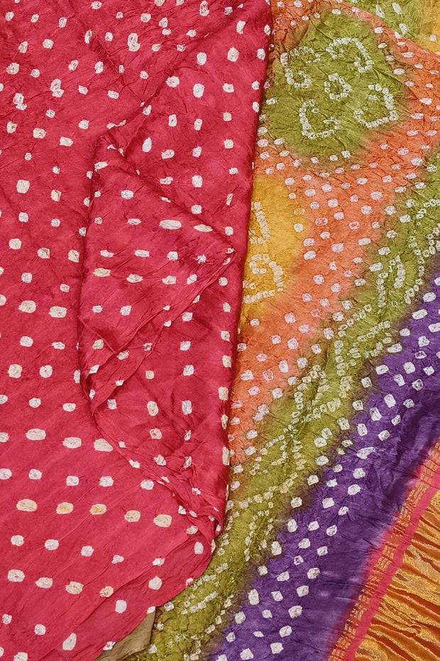 Modal silk bandhni saree  in pink with multicolour & tissue pallu