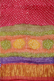 Modal silk bandhni saree  in pink with multicolour & tissue pallu