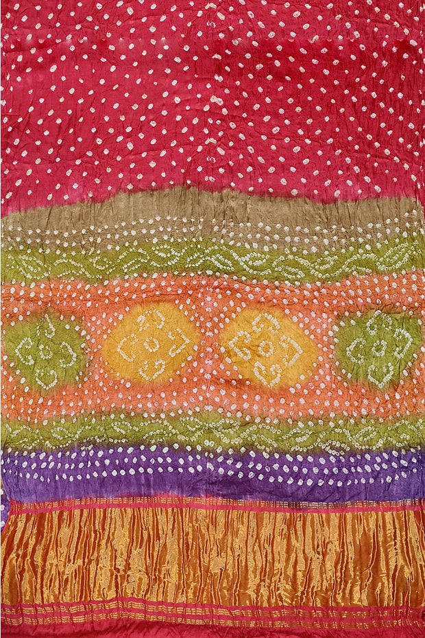 Modal silk bandhni saree  in pink with multicolour & tissue pallu