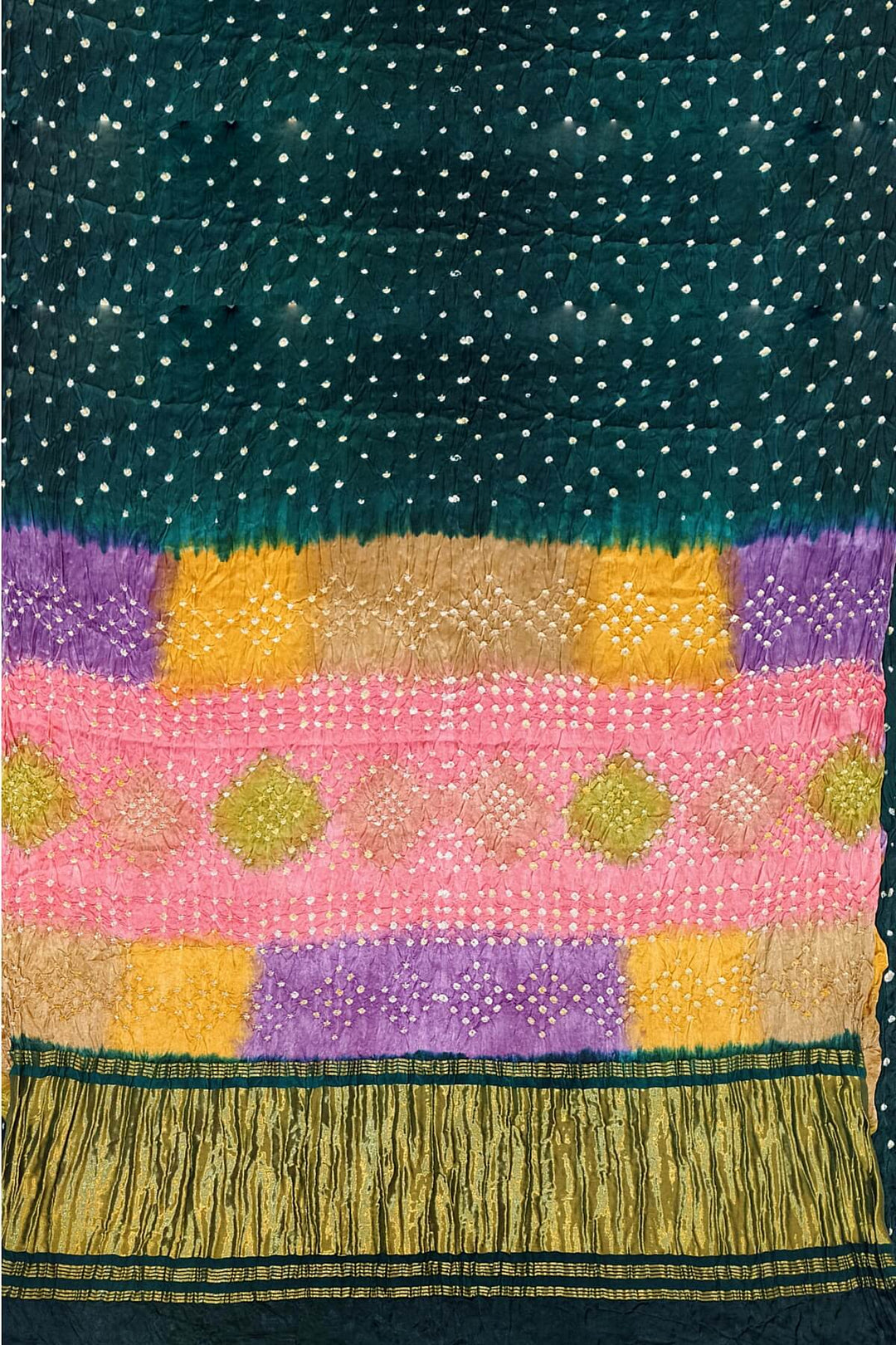 Modal silk bandhni saree  in bottle green with  tissue pallu