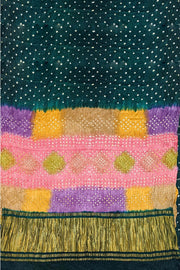 Modal silk bandhni saree  in bottle green with  tissue pallu