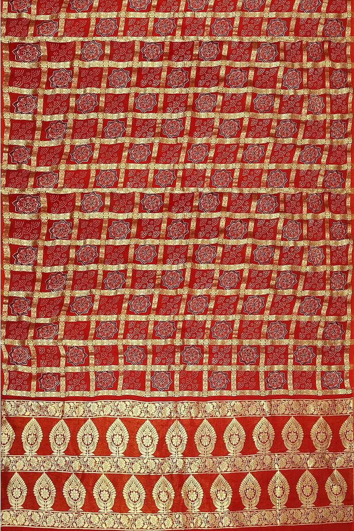 Modal silk saree in red in ghar chola pattern