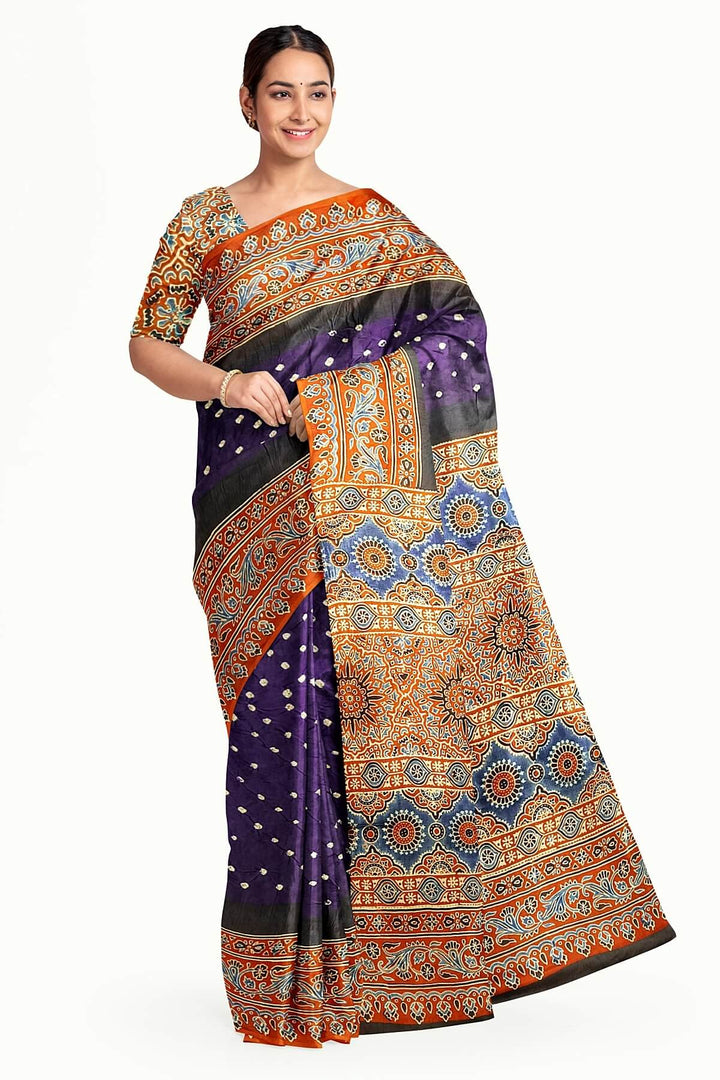 Modal silk bandhini saree in purple
