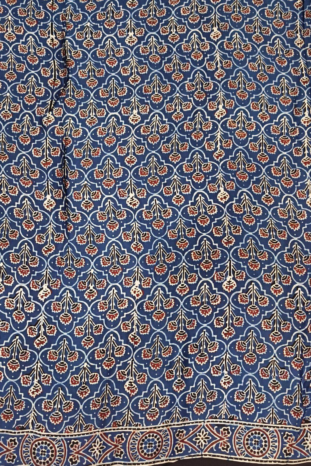 Modal silk saree in blue in hand block ajrakh print