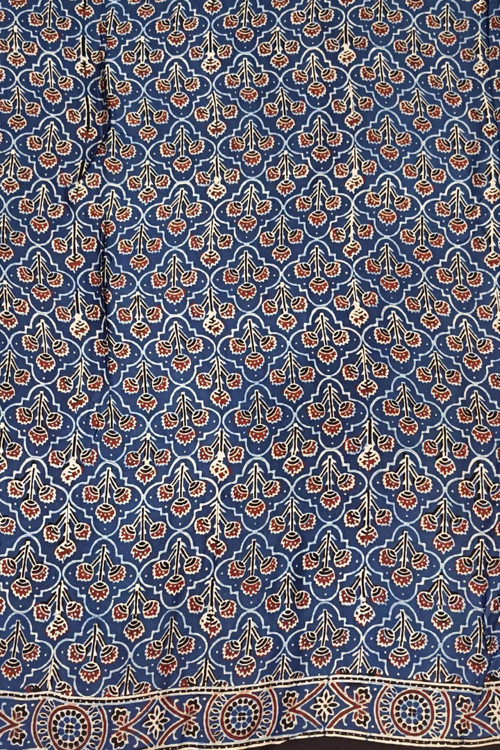 Modal silk saree in blue in hand block ajrakh print