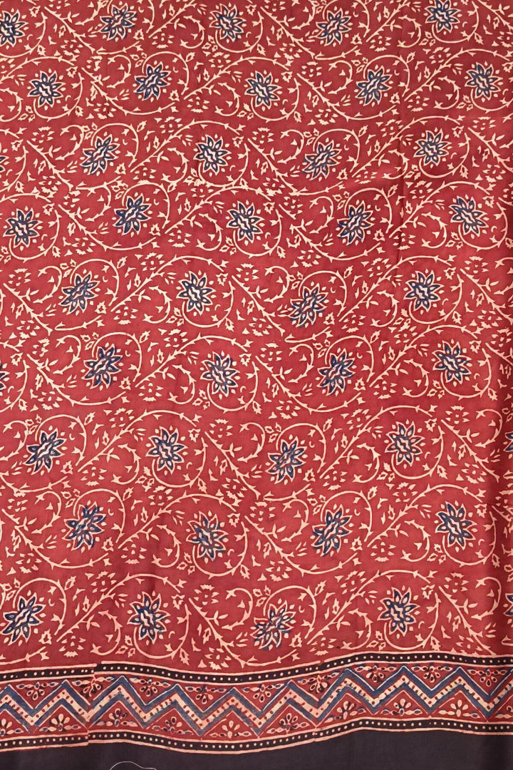 Modal silk saree in red in hand block ajrakh print