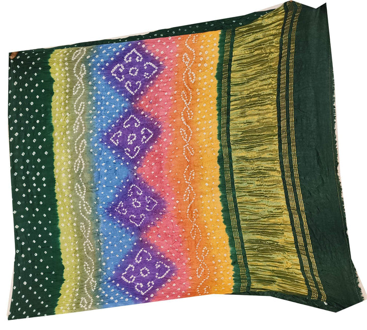 Modal silk bandhini saree  in bottle green