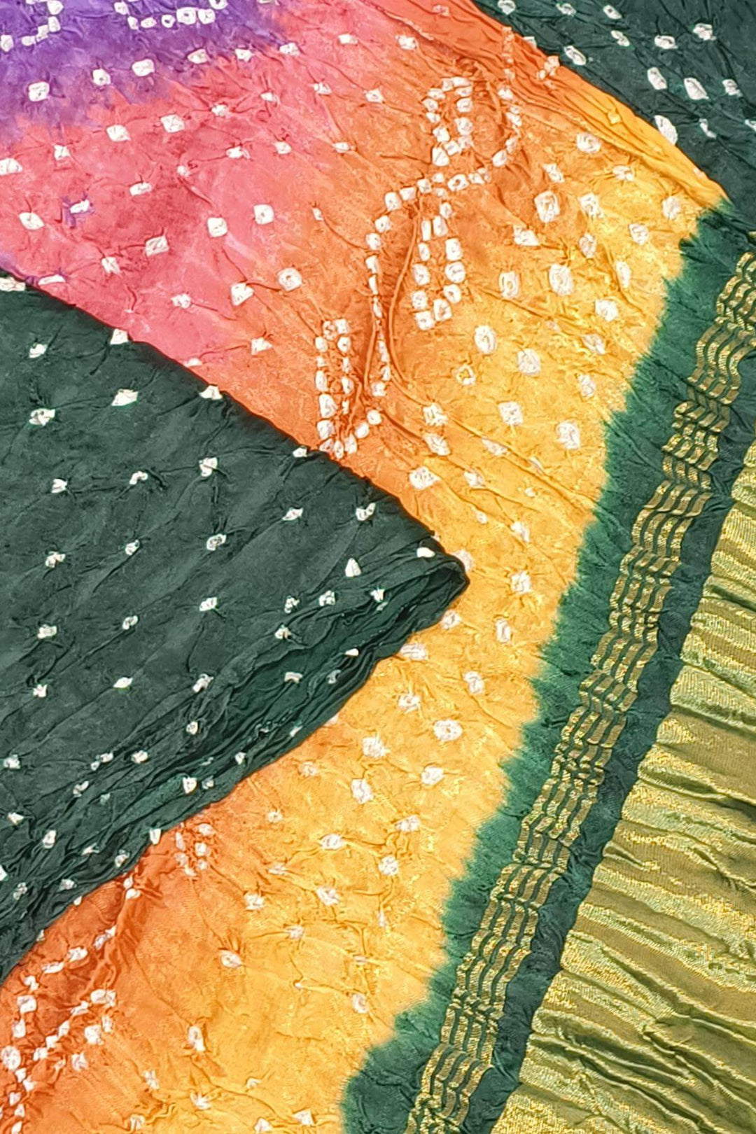 Modal silk bandhini saree  in bottle green