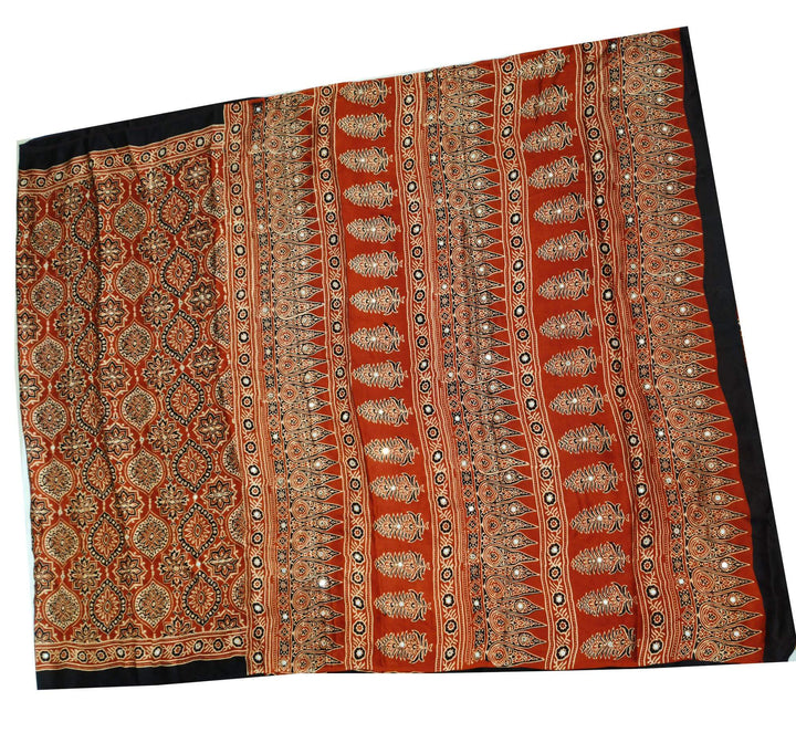 Hand block Ajrakh print modal silk saree in red