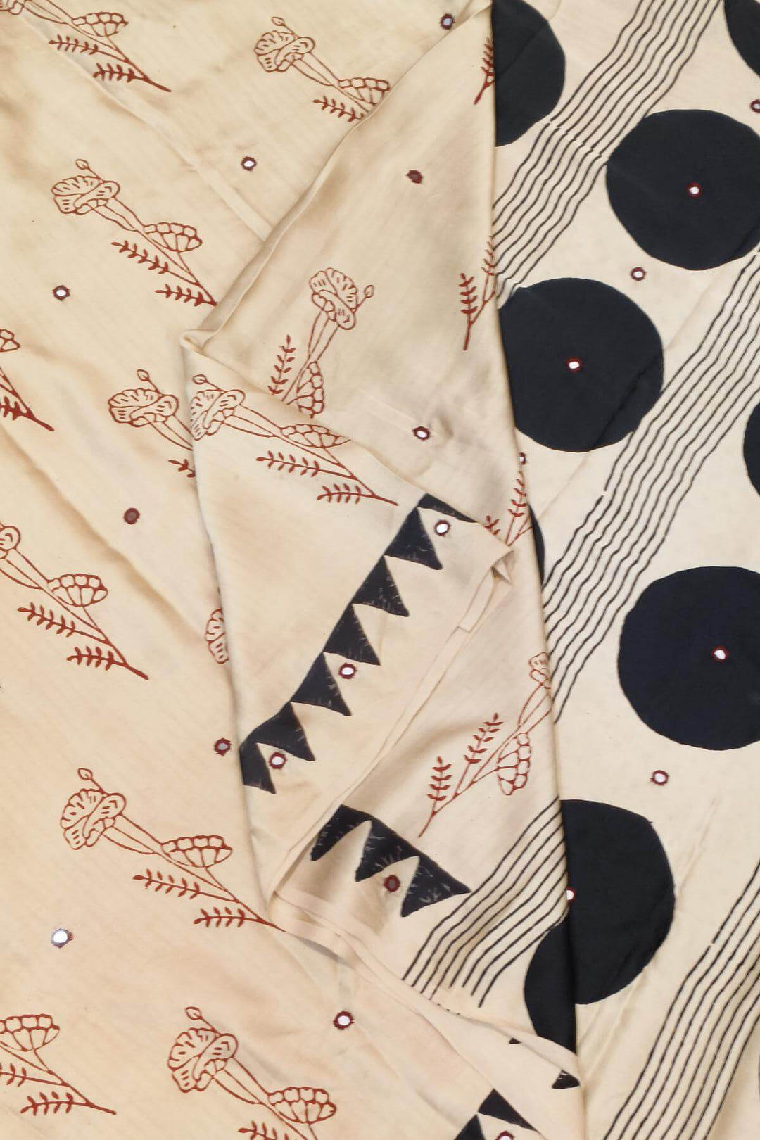 Hand block Ajrakh print modal silk saree in off white i
