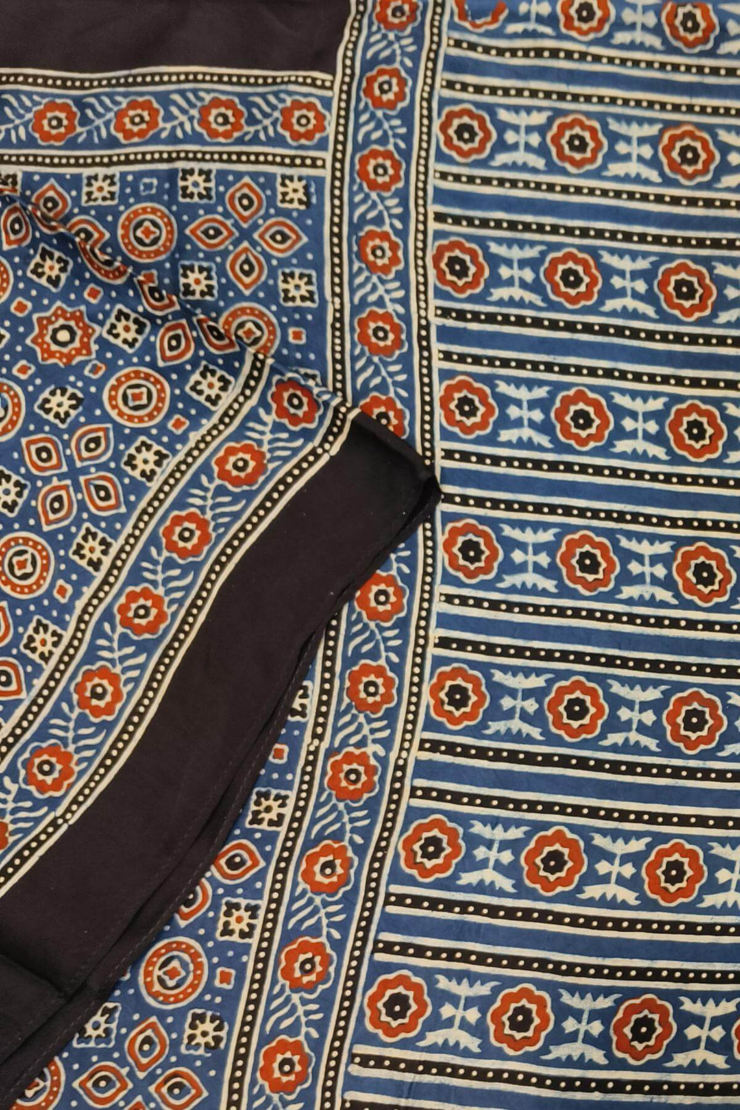 Modal silk  stole in blue with  ajrakh hand block print
