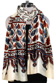 Modal silk  stole in white with  ajrakh hand block print