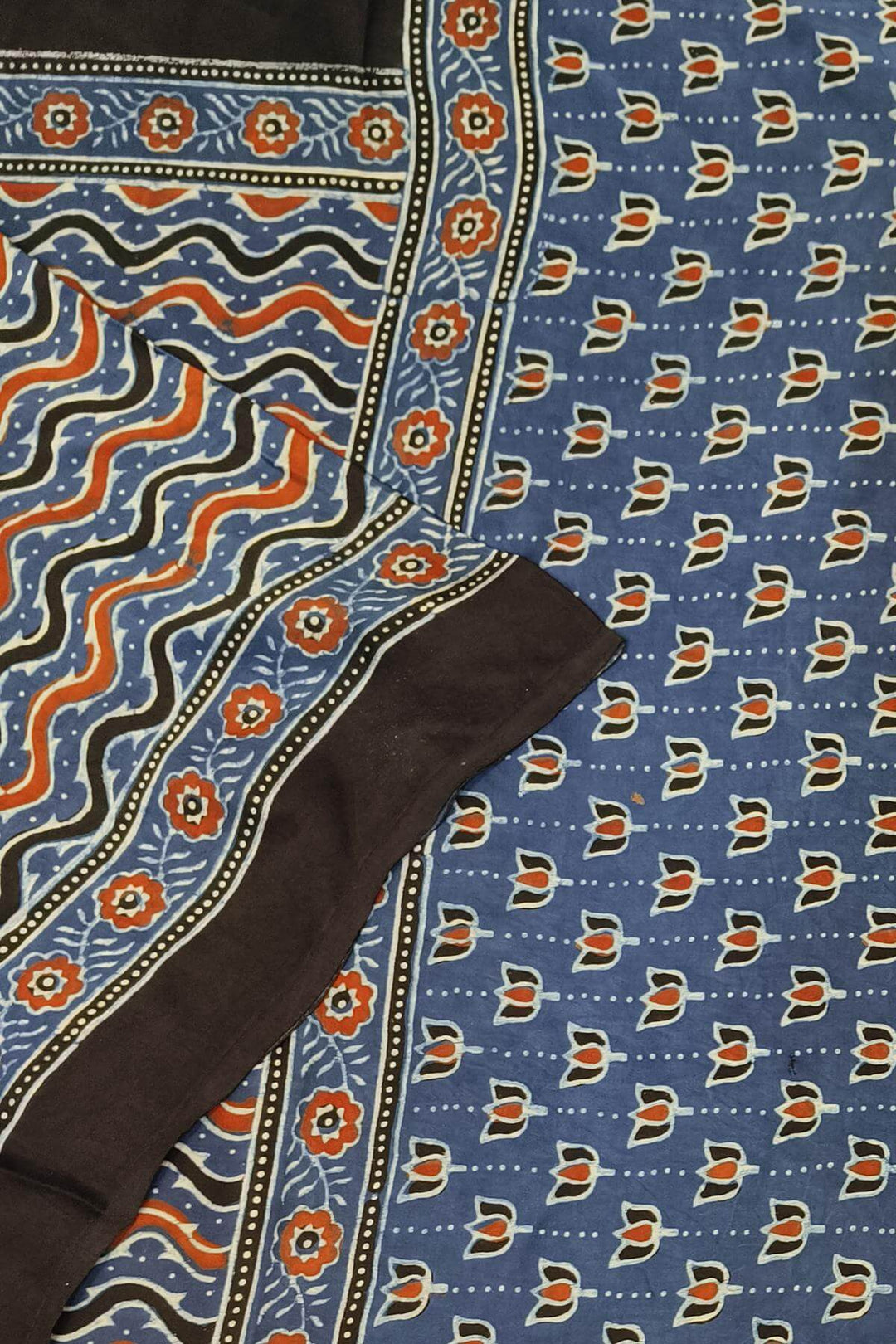 Modal silk  stole in blue with  ajrakh hand block print