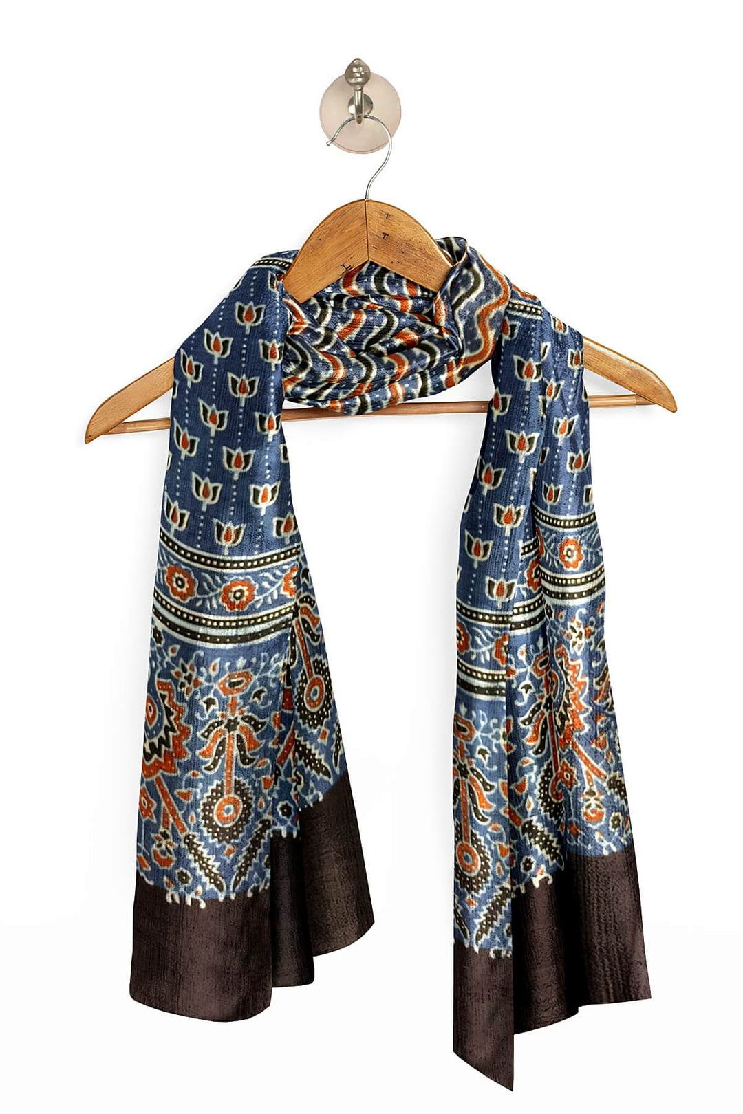 Modal silk  stole in blue with  ajrakh hand block print