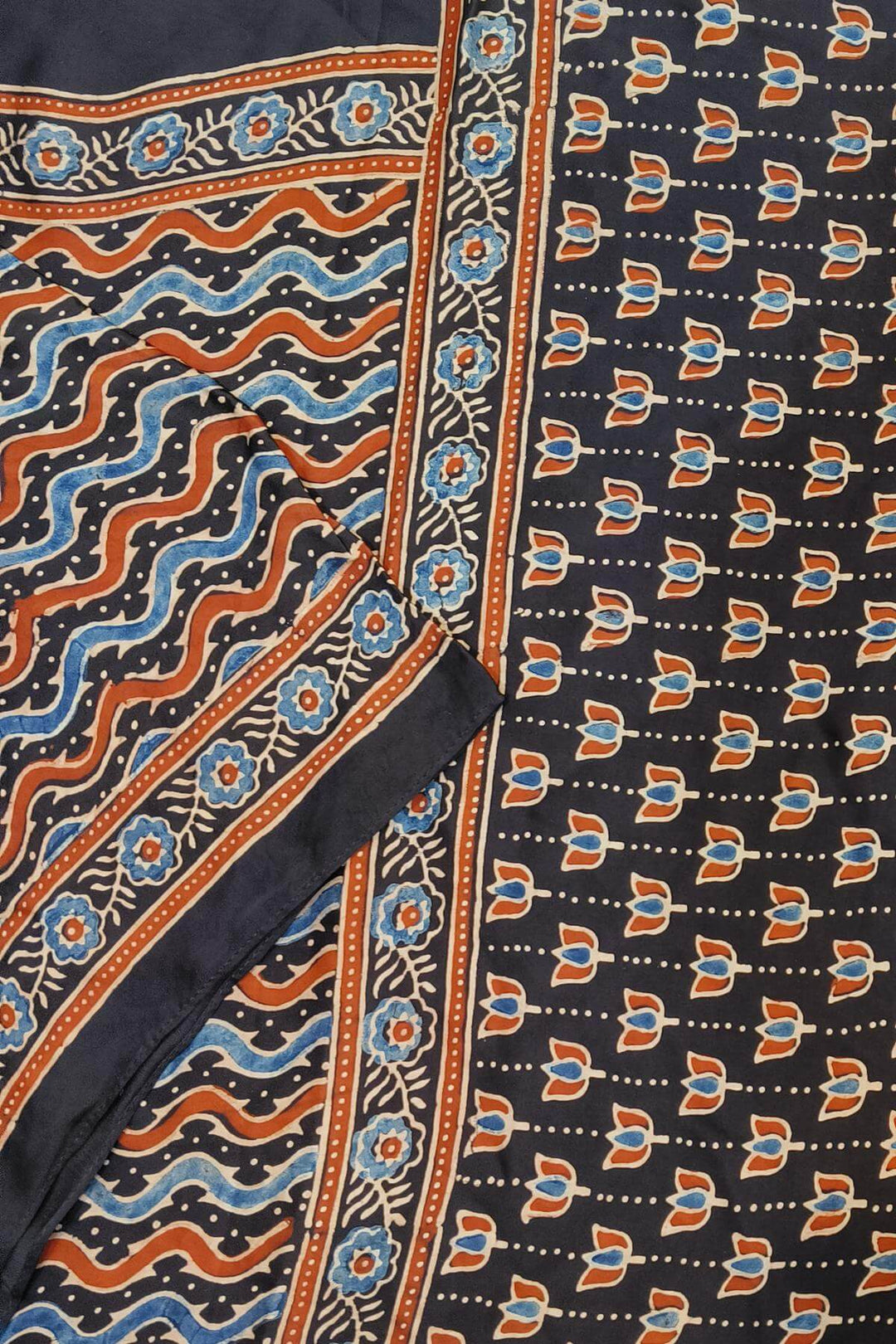 Modal silk  stole in black with  ajrakh hand block print