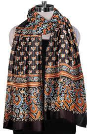 Modal silk  stole in black with  ajrakh hand block print